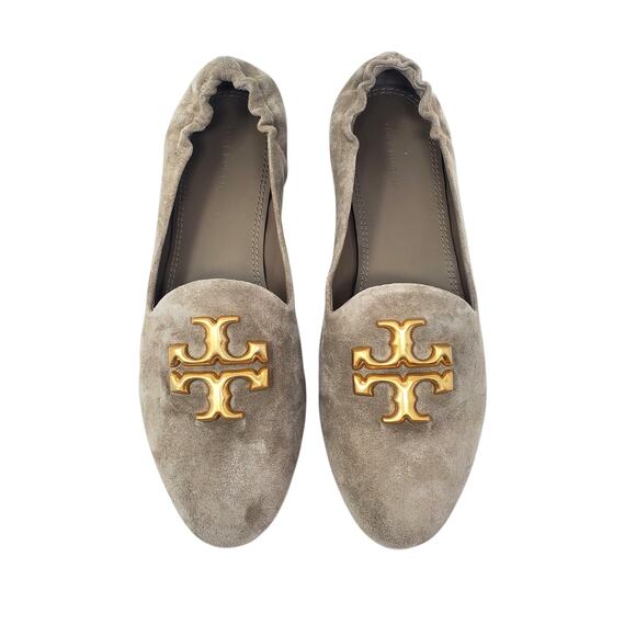 Tory Burch Eleanor Loafer Flat Shoes Suede Classic Taupe 88985 Logo Size US 9 - Picture 3 of 12